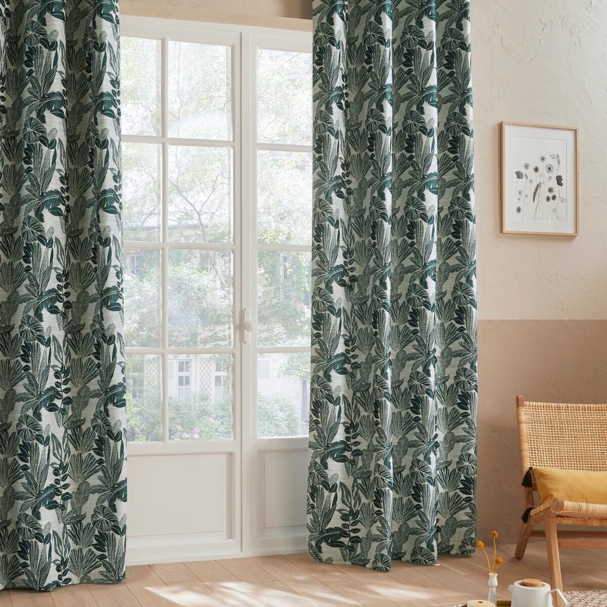 Rideau "Bejuco" motifs jacquard vert cèdre 140x260cm