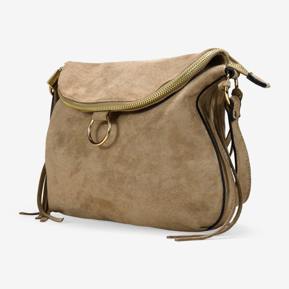Bolso de hombro arena con solapa