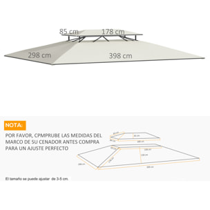 Outsunny Techo de Repuesto 4x3m para Cenador Jardín Transpirable con 8 Orificios