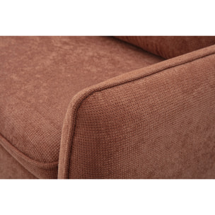 Canapé d'angle convertible réversible avec coffre 3 places en tissu chenille terre brûlée et bois clair ORSO