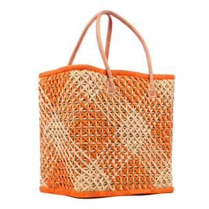 Zavattarello borsa a spalla donna. Realizzato in rafia e tessuto, con manici in pelle.