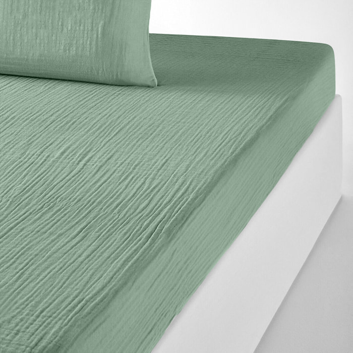 Drap housse - bonnet:30cm 100% gaze de coton vert givrée