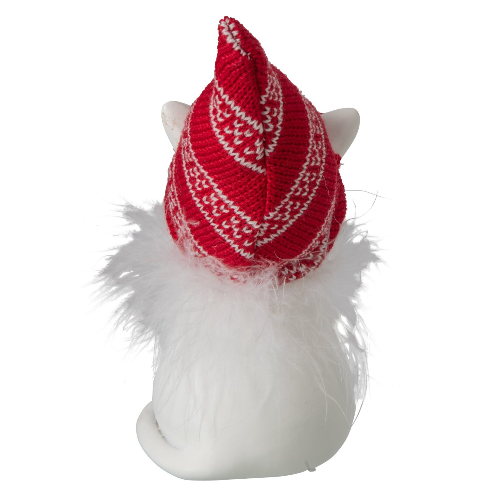J-Line Chat avec chapeau - polyrésine - blanc/rouge Noël - medium