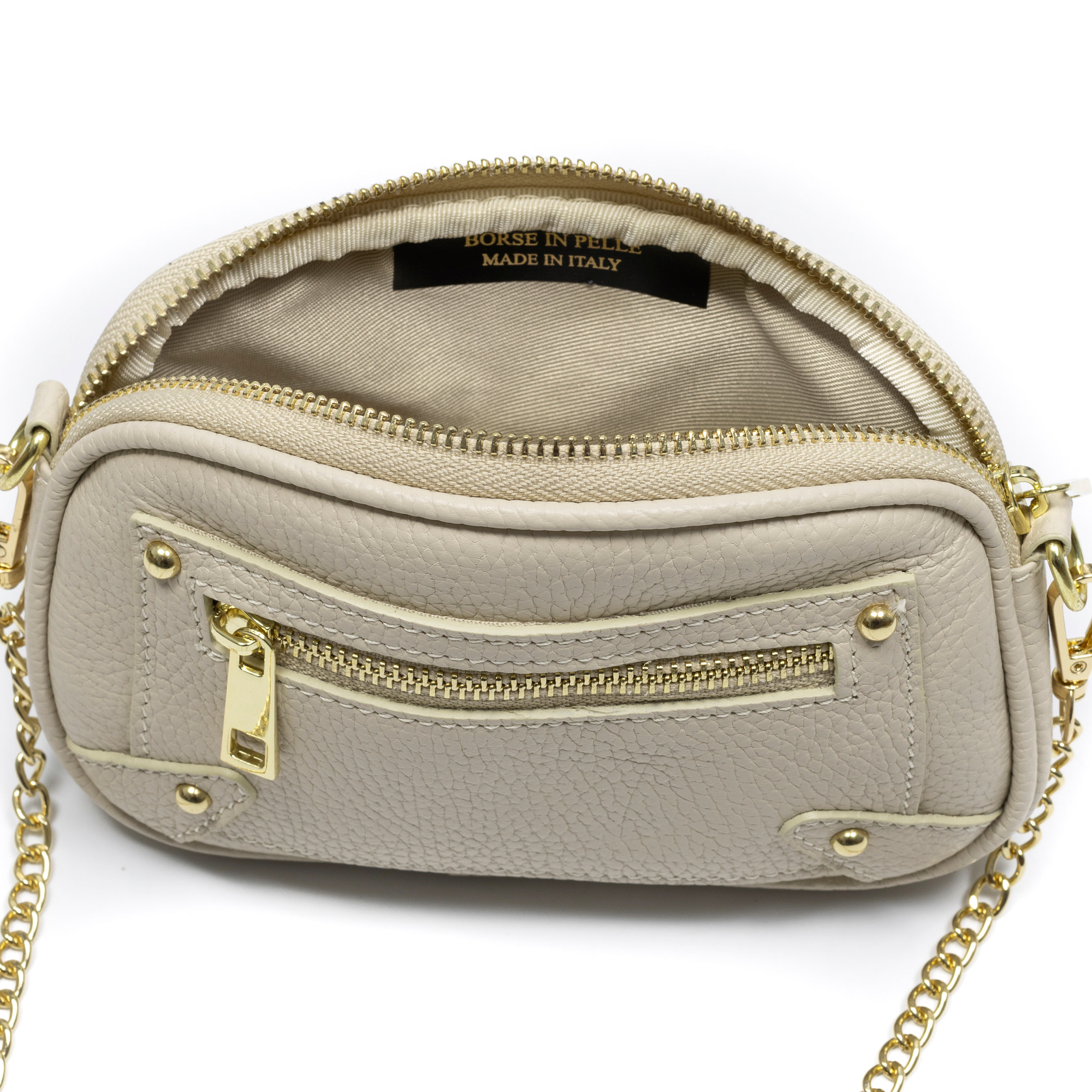 Asola borsa a tracolla, in pelle autentica finitura dollaro.