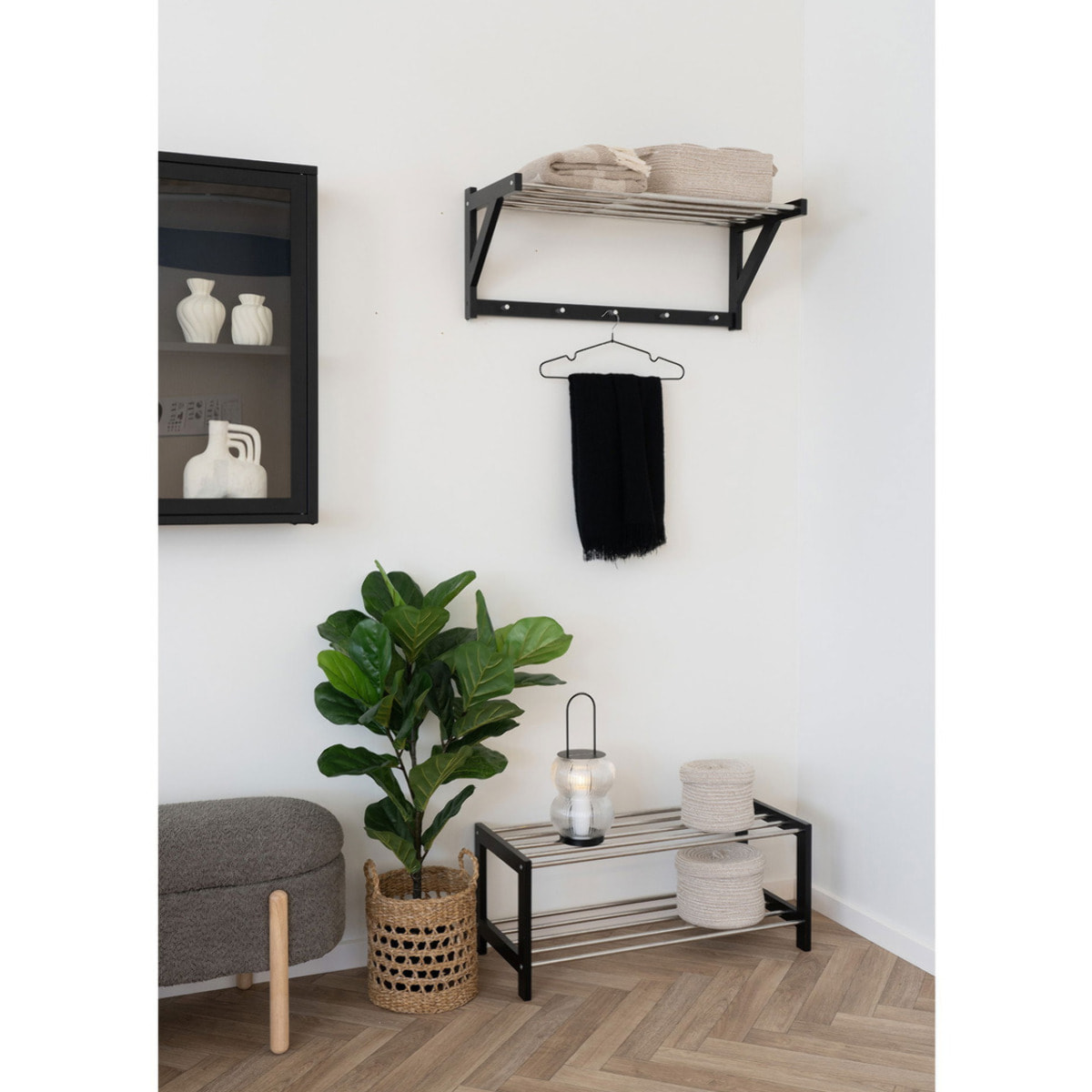 Scarpiera Padova a 2 ripiani in legno e acciaio nero 78x34 cm