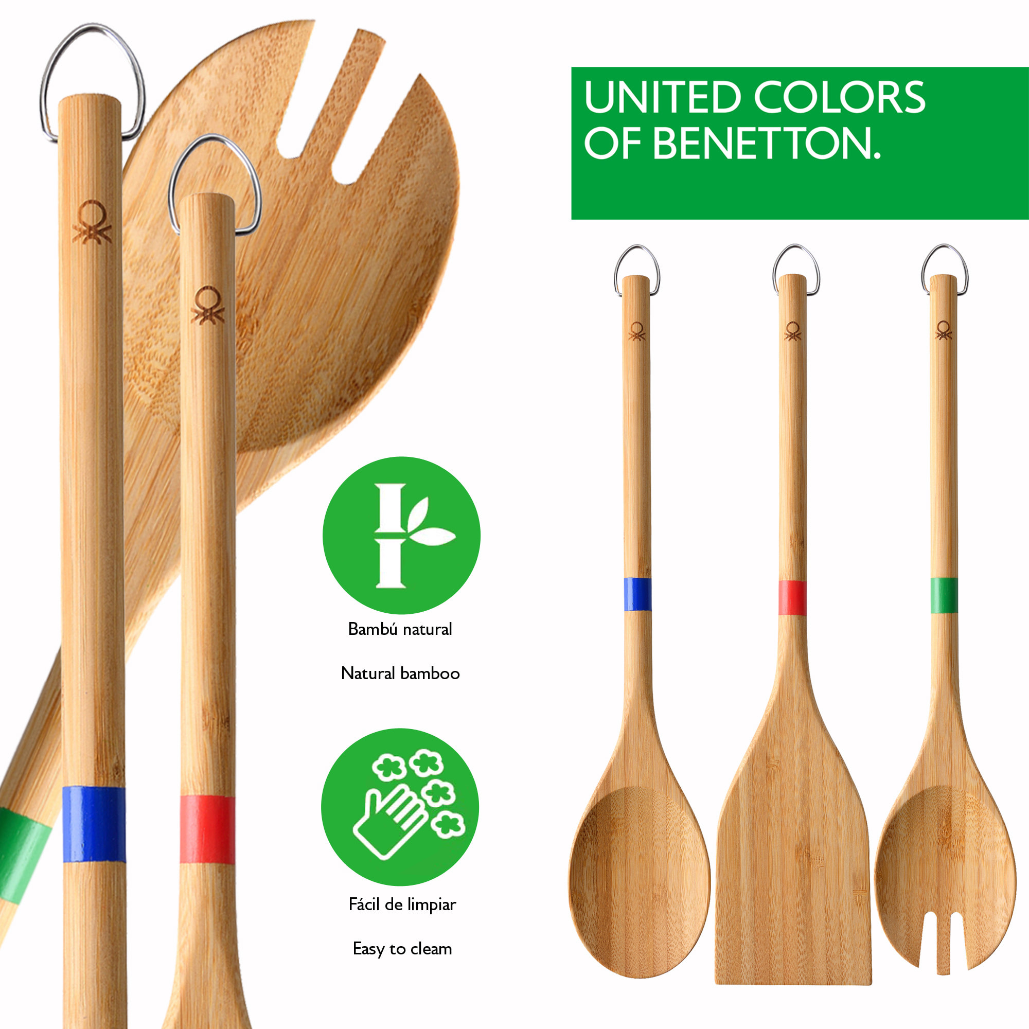 Set 3pc utensilios cocina bamboo  benetton