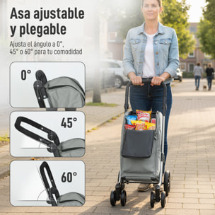 Carrito de Compra Plegable de 46 L de Aluminio con Bolsa Térmica, Carro de la Compra 3 en 1 con 6 Ruedas y Asa Ajustable, para Supermercado, Gris