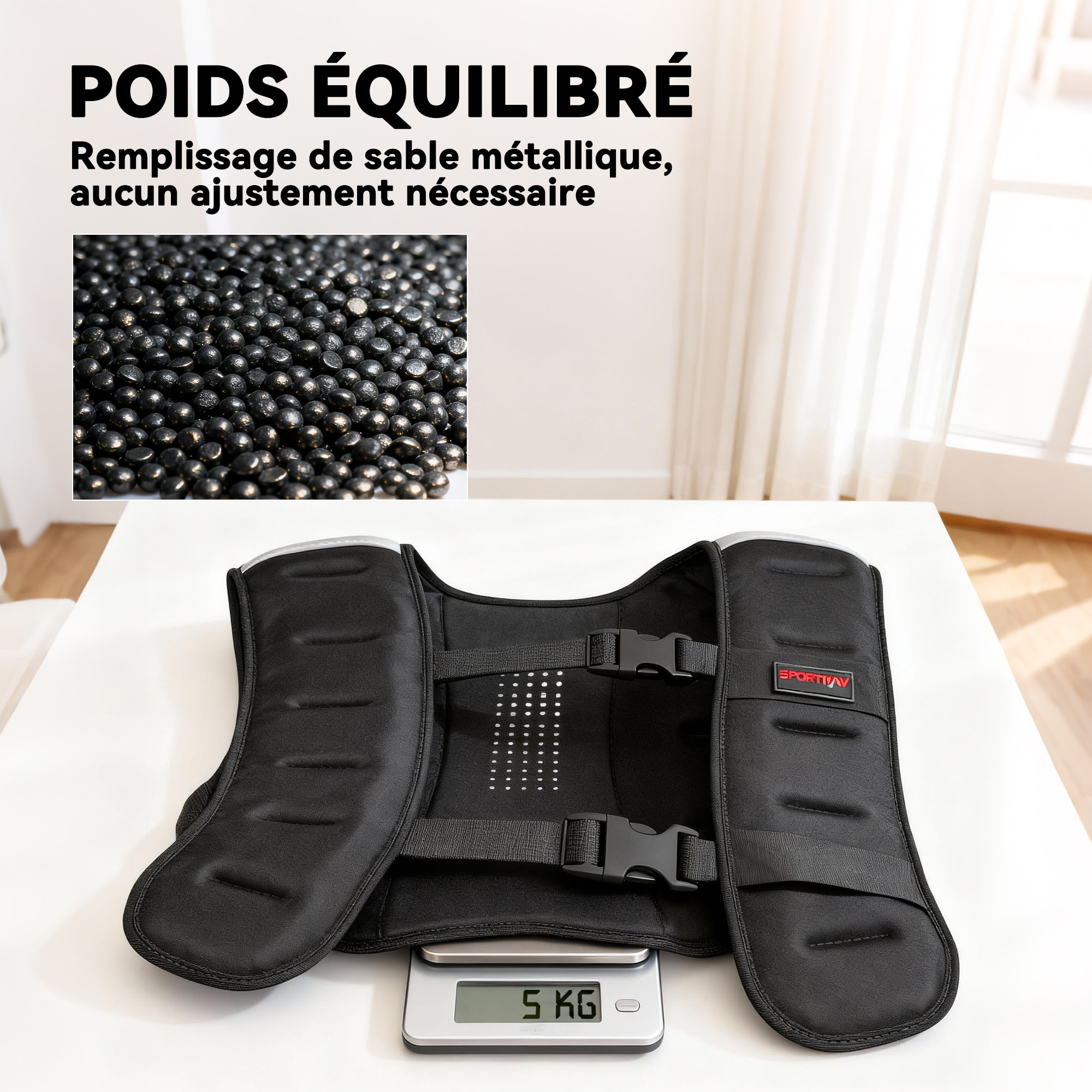 Gilet lesté veste lestée 5 Kg max. sangles réglables bandes réfléchissantes néoprène noir