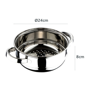 Cacerola Vaporera de Ø24x9,5cm en acero inoxidable y acabado brillante Renberg