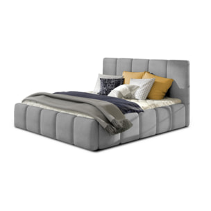 Lucea - lit coffre - 140x200 - sommier inclus - en velours - Gris clair