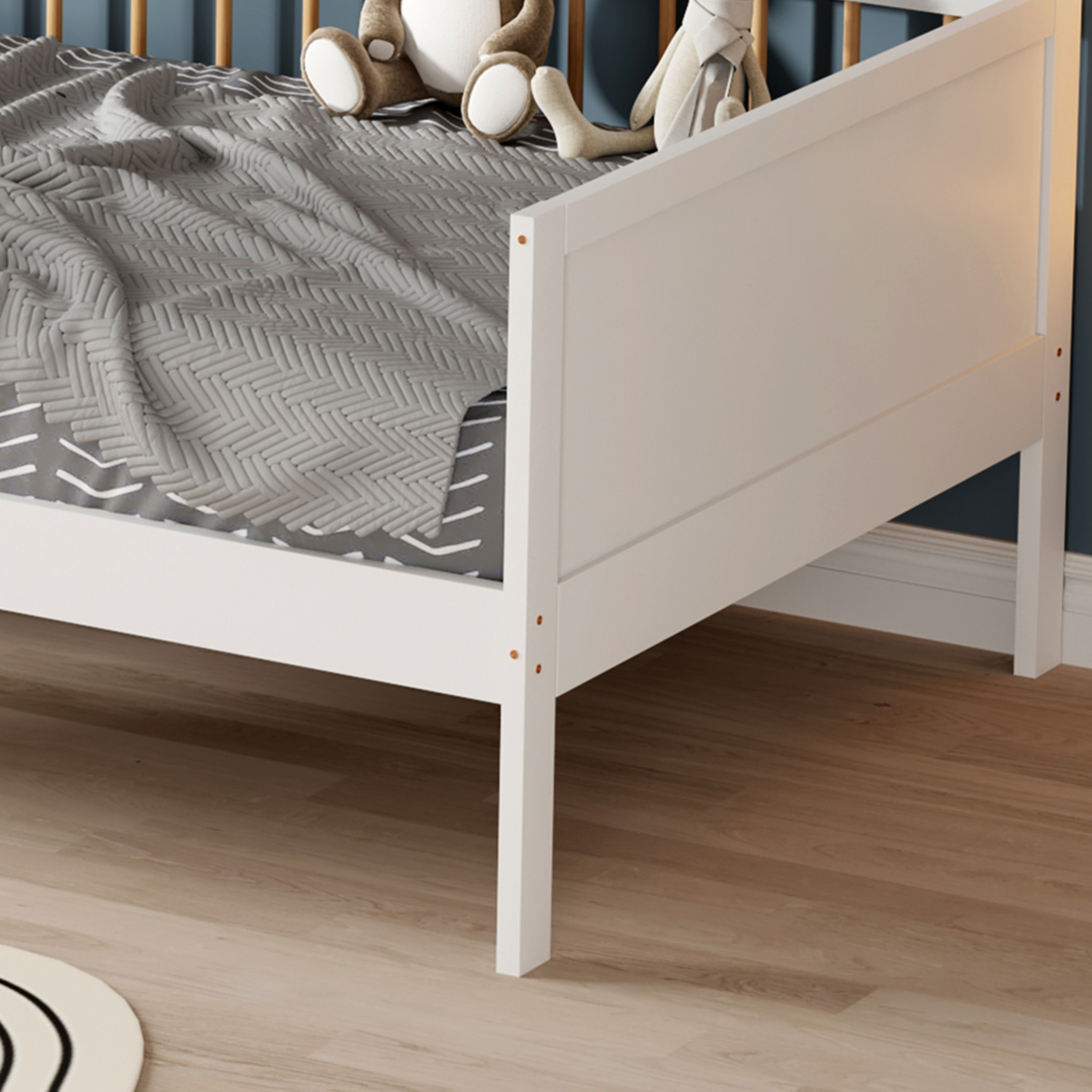 Lit barrière Pépito 90 x 190 cm, Blanc, Bois de Pin Naturel, Barrières Latérales de sécurité, Robuste et Moderne