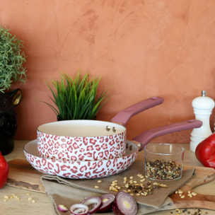 Batterie de cuisine en aluminium recyclé motif léopard rose LEOPARD
