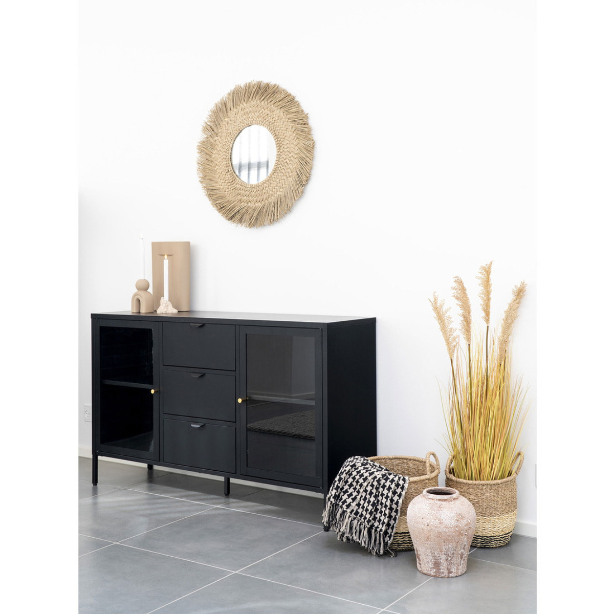 Plaid Side in cotone riciclato nero e beige 130x180 cm