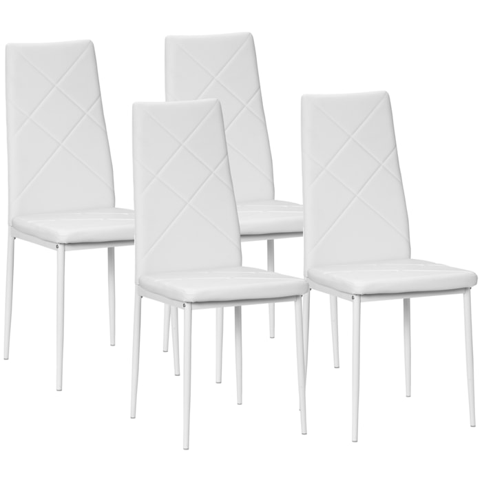 Set de 4 Sillas de Comedor Tapizadas de Piel Sintética 41x50x97 cm Blanco