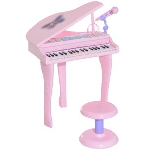 Piano Infantil 37 Teclas Teclado Electrónico Piano con Micrófono y Taburete Rosa