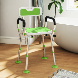 Chaise de douche siège de douche ergonomique hauteur réglable pieds antidérapants charge max. 136 Kg alu HDPE blanc vert