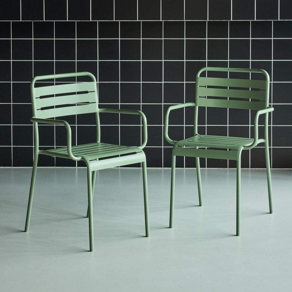 Lot de 2 fauteuils de jardin acier. 2 places. vert. Amelia. L50.4 X P53 X H79.5cm