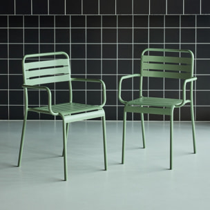 Lot de 2 fauteuils de jardin acier. 2 places. vert. Amelia. L50.4 X P53 X H79.5cm