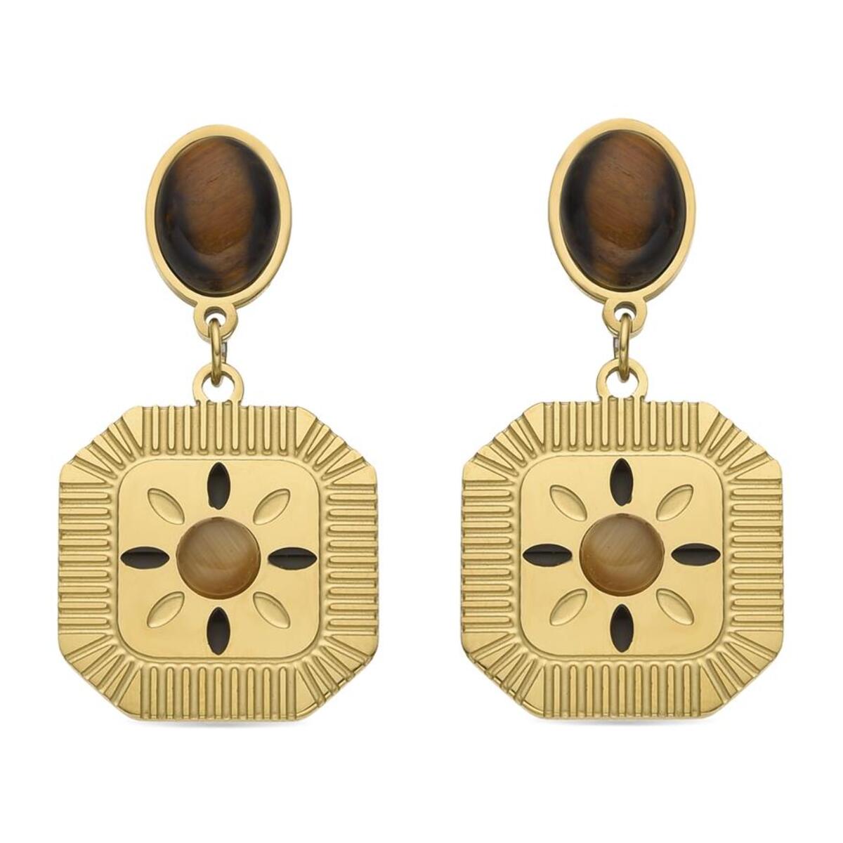 Pendientes con Ojo de Tigre acabado oro 18k
