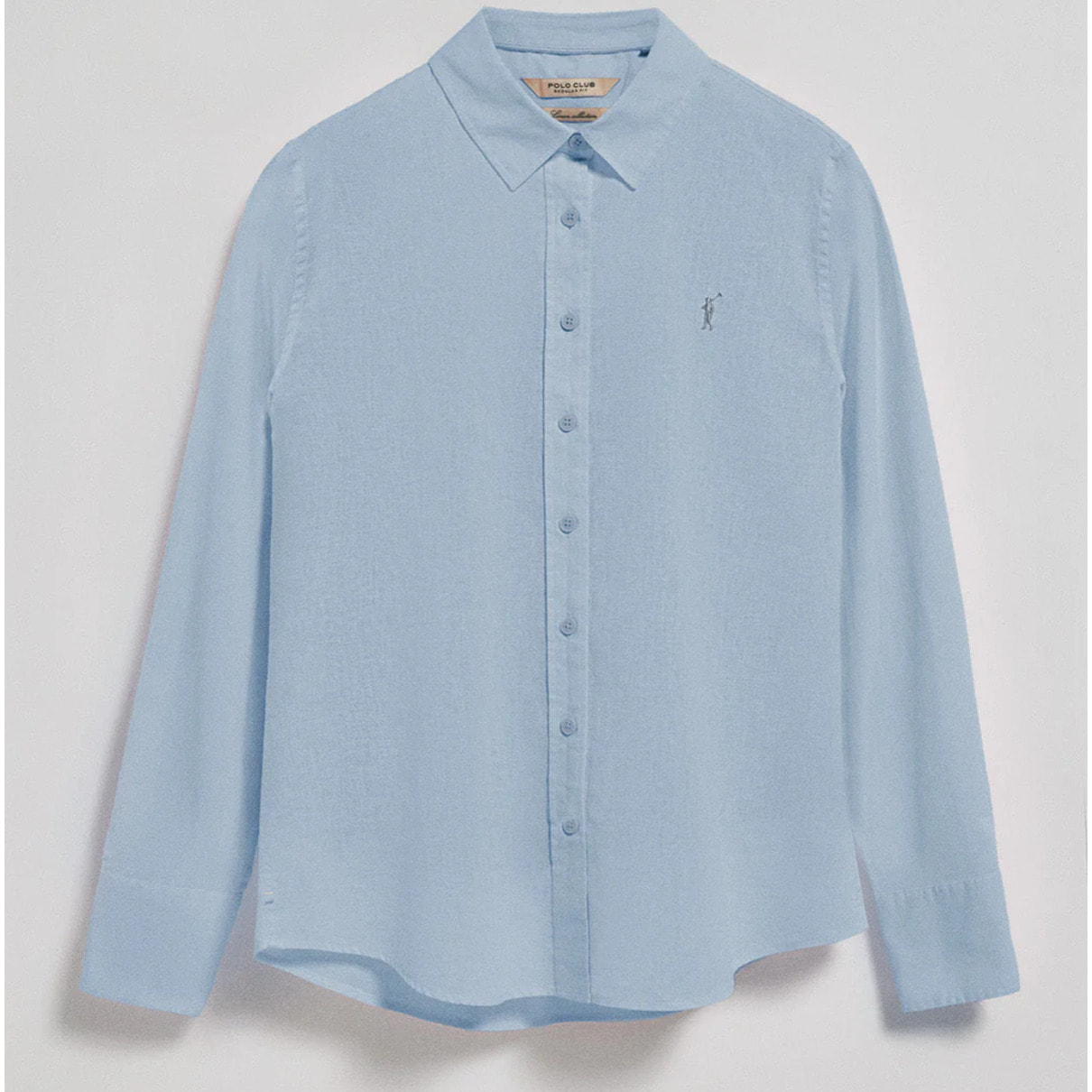 Camisa azul celeste de lino y algodón regular fit con bordado Rigby Go