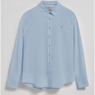 Camisa azul celeste de lino y algodón regular fit con bordado Rigby Go