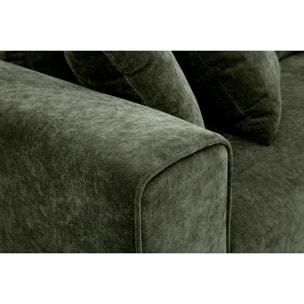 Canapé design 3 places en tissu effet velours vert kaki PEPPER