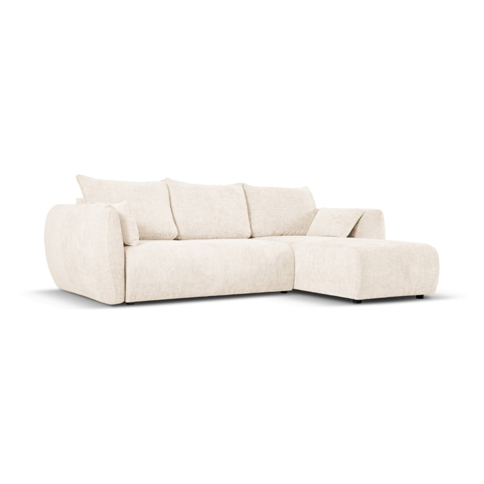 Canapé d'angle droit convertible avec coffre de rangement "Matera" 4 places en chenille beige clair