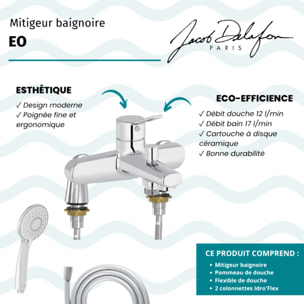 Mitigeur baignoire Eo + pommeau de douche Juliette + flexible de douche lisse + colonnettes Idro'Flex