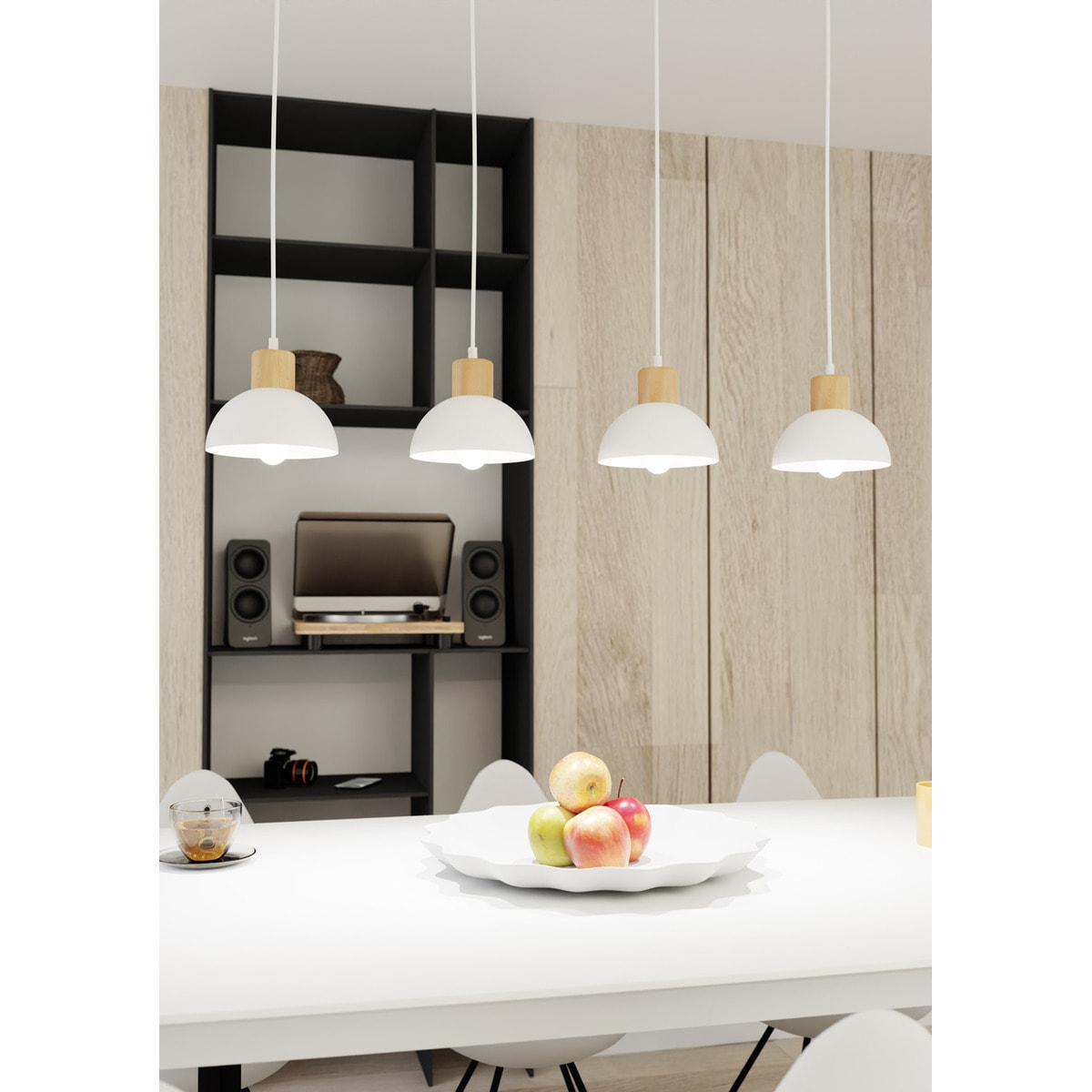 Lampada a sospensione Seco in acciaio bianco opaco e legno