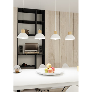Lampada a sospensione Seco in acciaio bianco opaco e legno