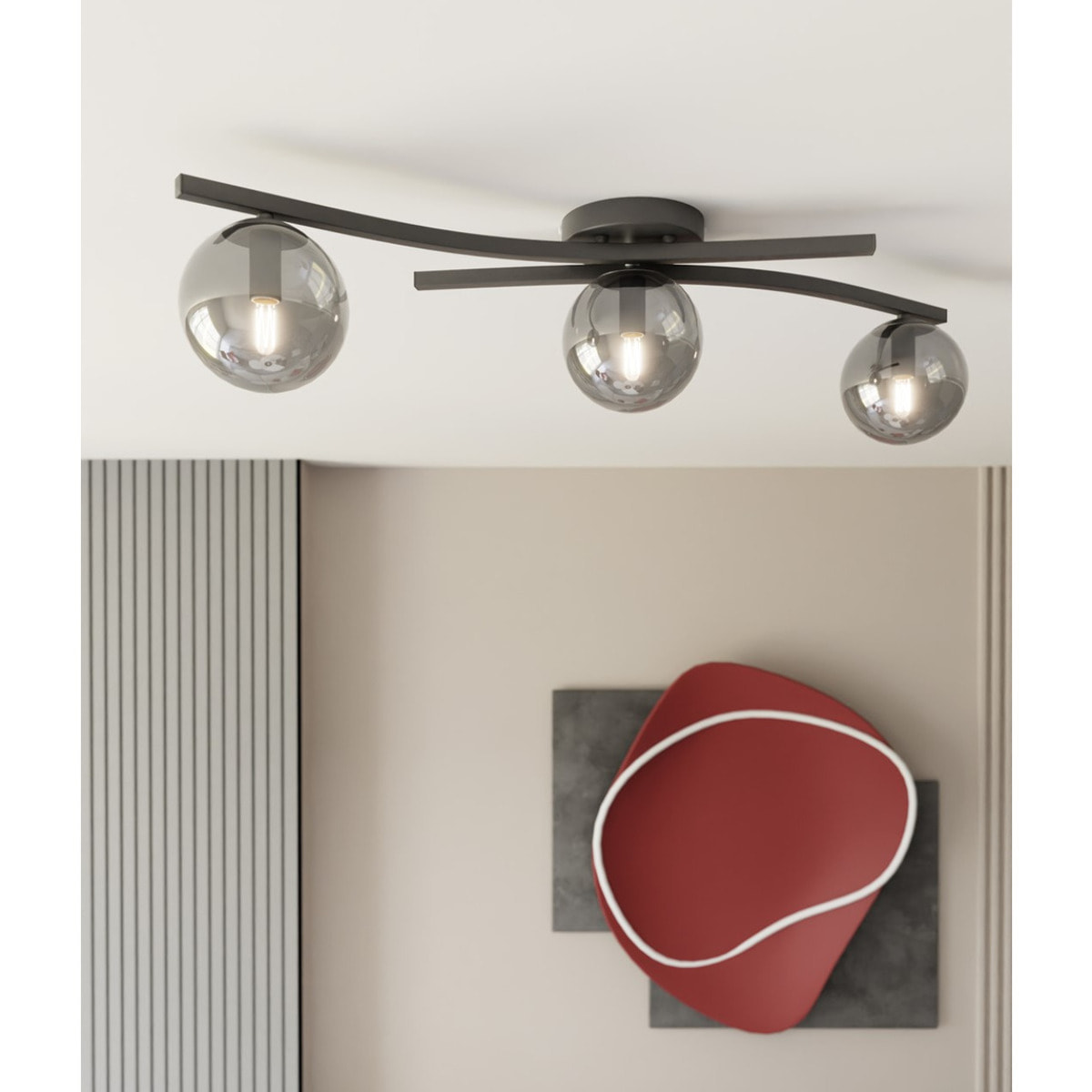 Lampada a sospensione Opus in acciaio nero e vetro grafite