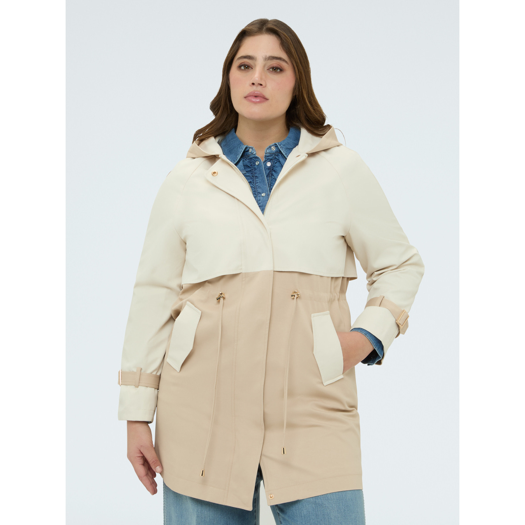 Fiorella Rubino - Trench bicolor con capucha - Beige