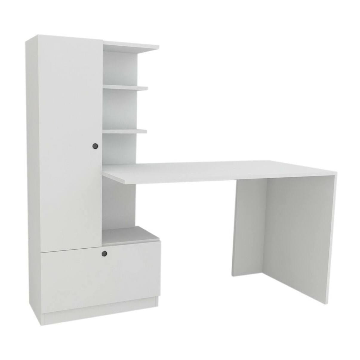 Scrivania Dfrabott, Scrittoio multiuso, Tavolo per ufficio porta PC, Piano di lavoro, 150x62h140 cm, Bianco