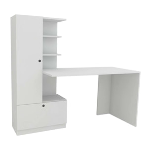 Scrivania Dfrabott, Scrittoio multiuso, Tavolo per ufficio porta PC, Piano di lavoro, 150x62h140 cm, Bianco