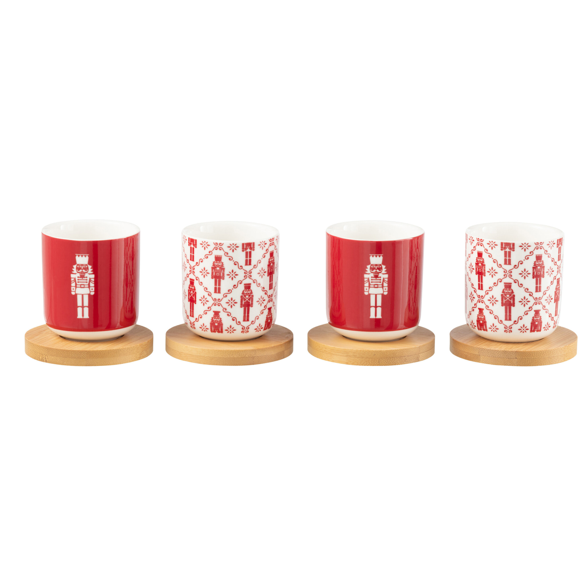 J-Line tasse + sous-tasse Casse-Noisette - bambou/céramique - rouge - boîte de 4