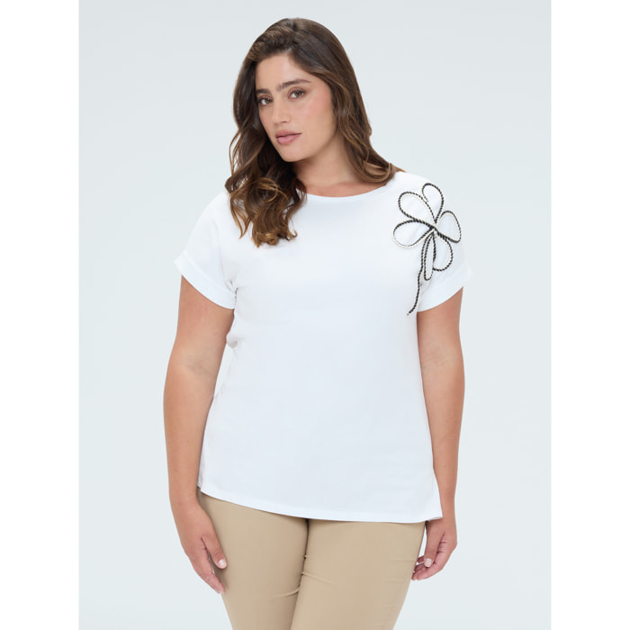Fiorella Rubino - Camiseta de algodón con bordado floral - Blanco