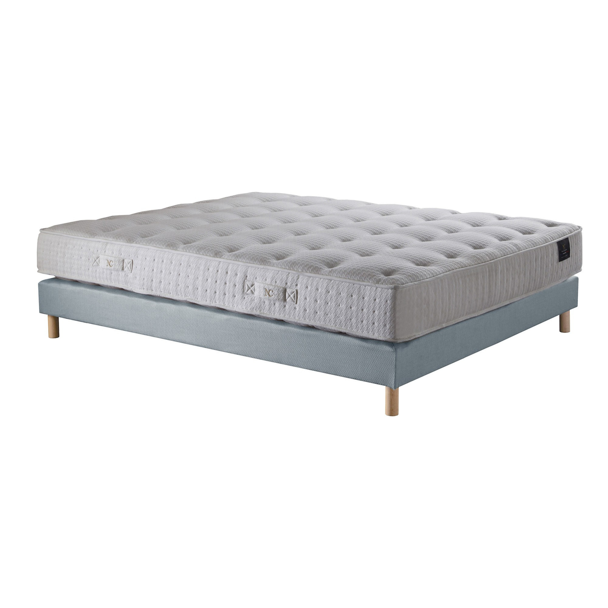 Ensemble Pulsar - Matelas ressorts ensachés Mémoire de forme - Sommier Bleu Ciel