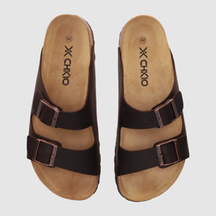 Sandalias de Piel - Marron - Tacón: Bajo