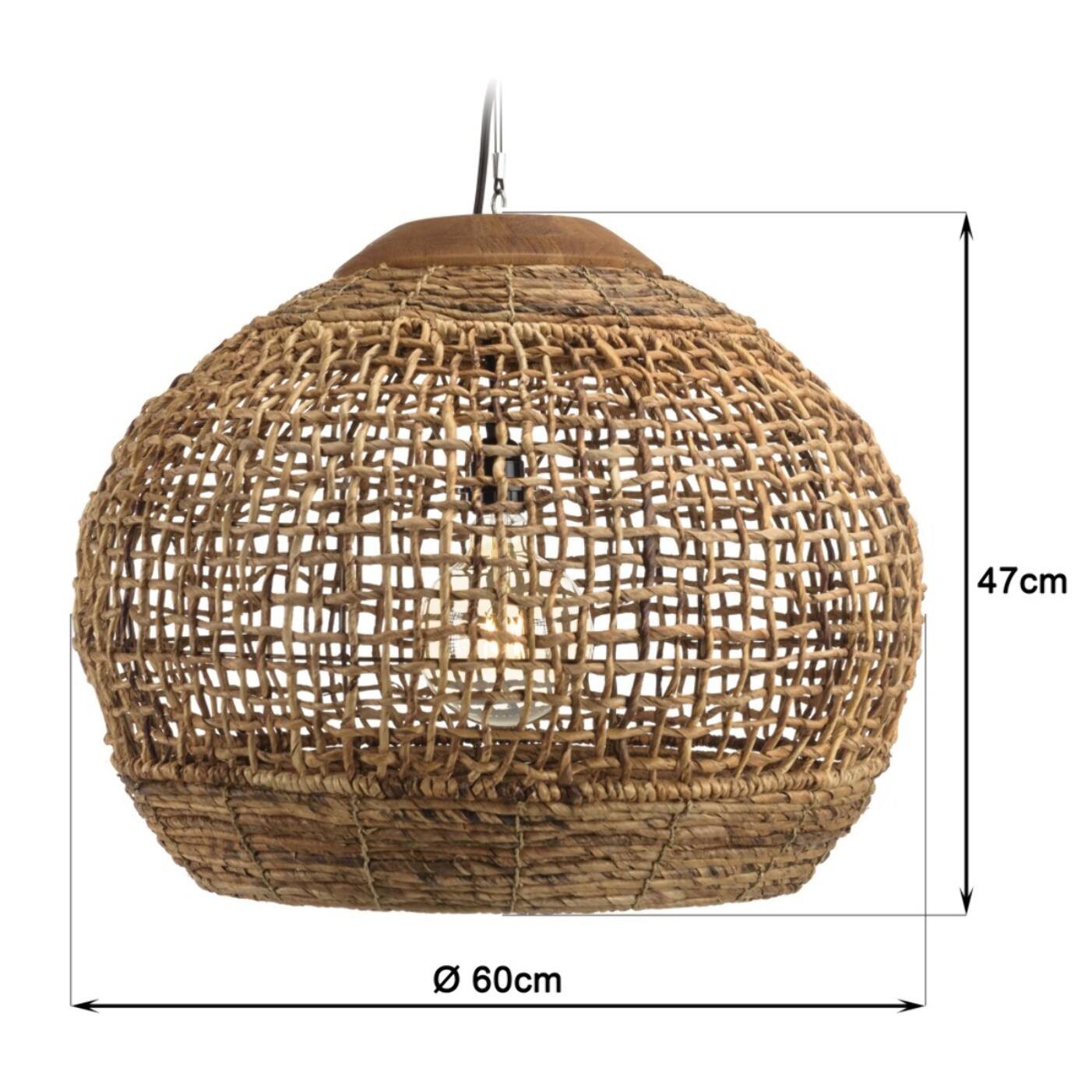 SIXTINE - Suspension 'boule' 60x60cm en abaca couleur naturelle et teck