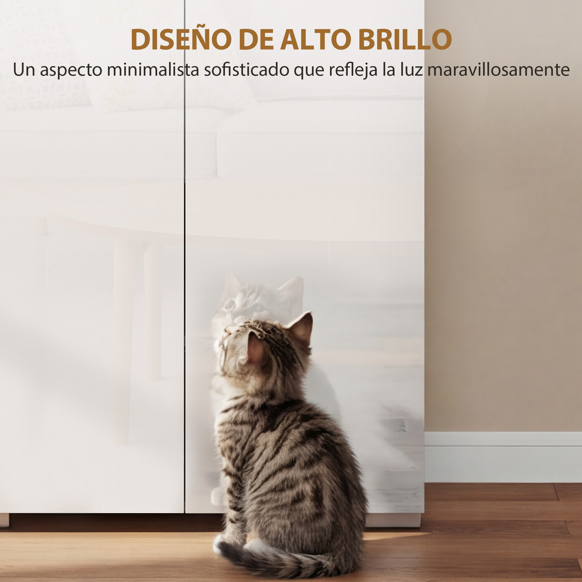 Alacena de Cocina, Mueble Auxiliar de Cocina con 4 Puertas, Compartimento Abierto, Estantes Ajustables, 68x34x180 cm, Blanco Brillo