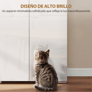 Alacena de Cocina, Mueble Auxiliar de Cocina con 4 Puertas, Compartimento Abierto, Estantes Ajustables, 68x34x180 cm, Blanco Brillo