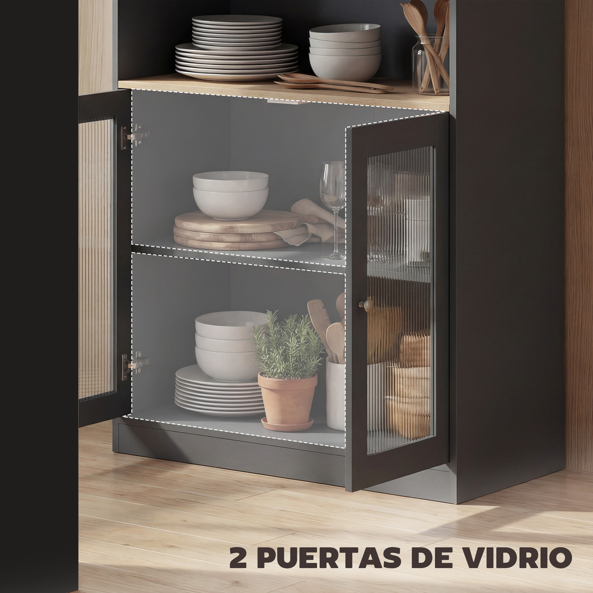 Mesa de Bar Extensible y Giratoria 90°, Mesa Alta Cocina con Estantes Abiertos y 2 Puertas de Vidrio para Comedor, 150x80x105,5 cm, Negro y Natural