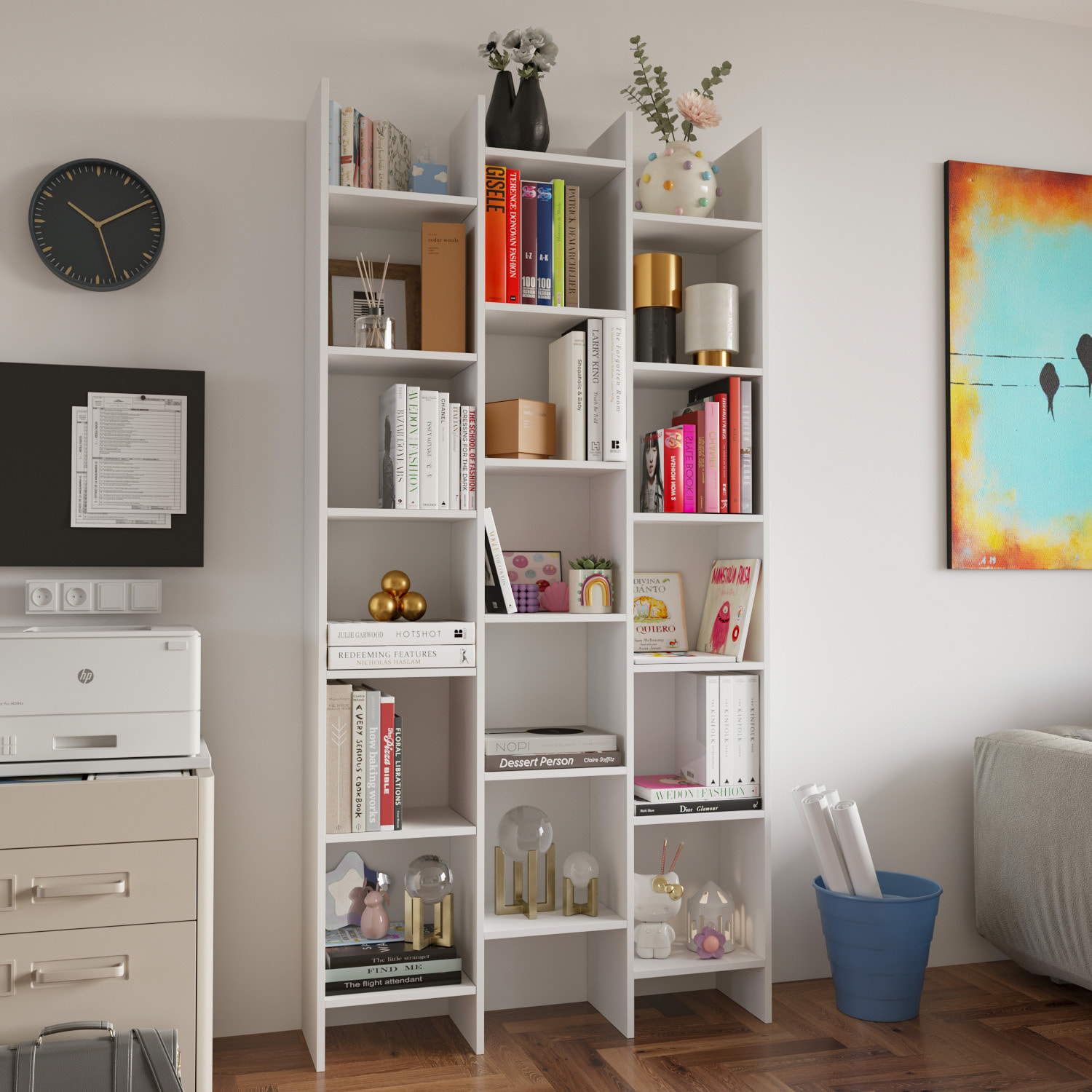 Libreria Marchina Design Cubico Scaffale Mensola Moderna Mobile per Libri con Ripiani per Soggiorno Salotto 192 x 96 x 25 cm Bianco Lucido