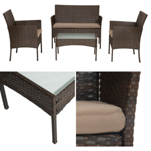 Salon de jardin CORDOUE en résine tressée marron 4 places - coussins taupe