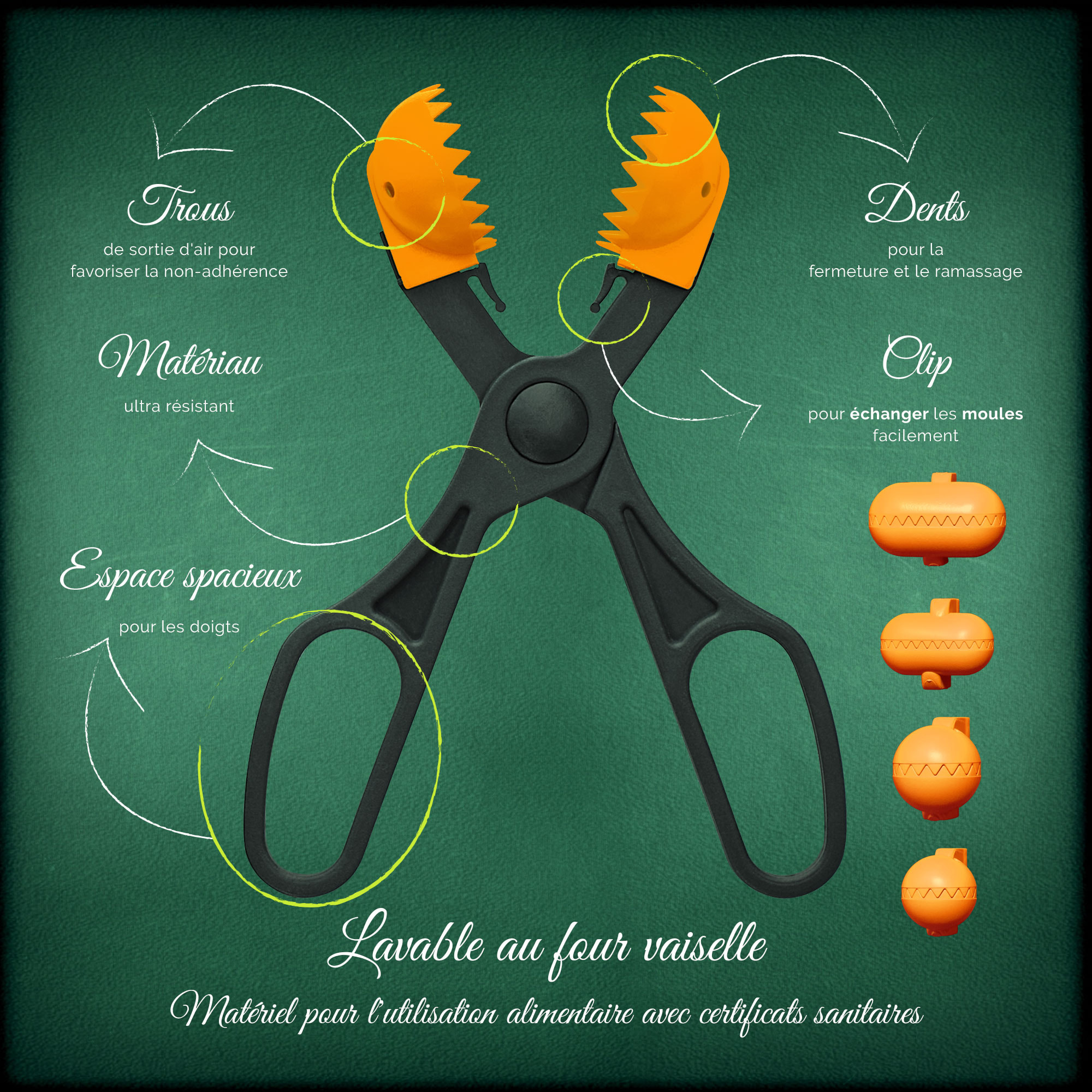 Utensilio multiuso con 4 moldes intercambiables , para croquetas, albóndigas, bolas, sushi, en color naranja de plástico - La croquetera: patentado y