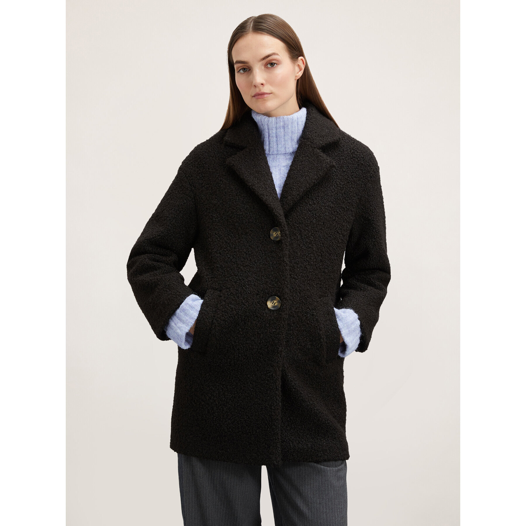 Motivi - Abrigo de botonadura simple en paño bouclé - Negro