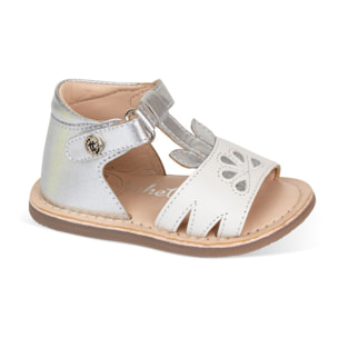 Sandalia Piel  Cabra. Velcro/Flores