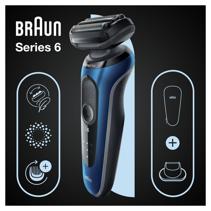 Braun - Rasoir Électrique Series 6 61-B1200s - Avec Tondeuse De Précision - Bleu