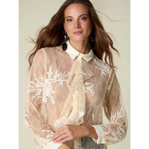 Oltre - Camicia in pizzo con volant - Bianco