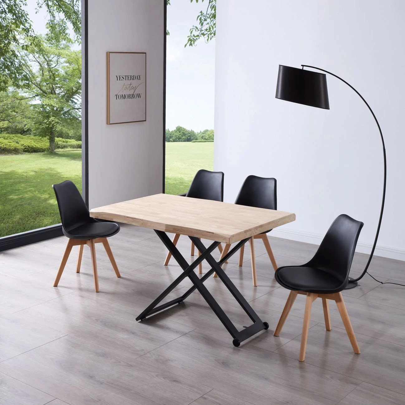 Mesa de centro elevable con patas metálicas en negro y roble 120x49-76 cm Lada Fit Negro - Roble
